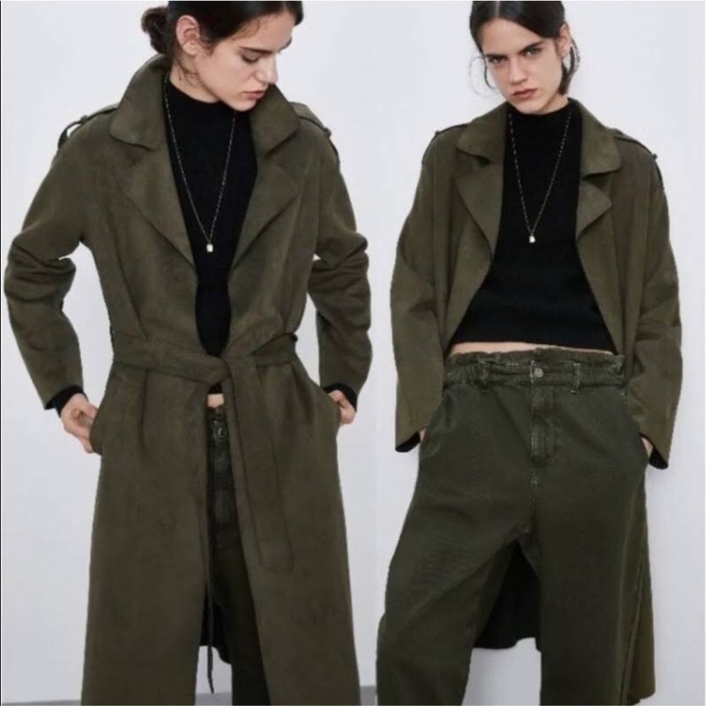 Olive green microsuede trench